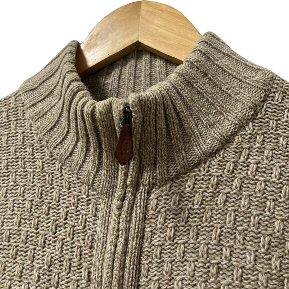 Inis Meain Mens Wool Cashmere Full Zip Sweater Size S Tan Patch Elbows Ireland - Picture 3 of 7